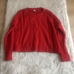 Mudd Womens Oversized Large Sweater Red Cropped Cable Knit Acrylic‎